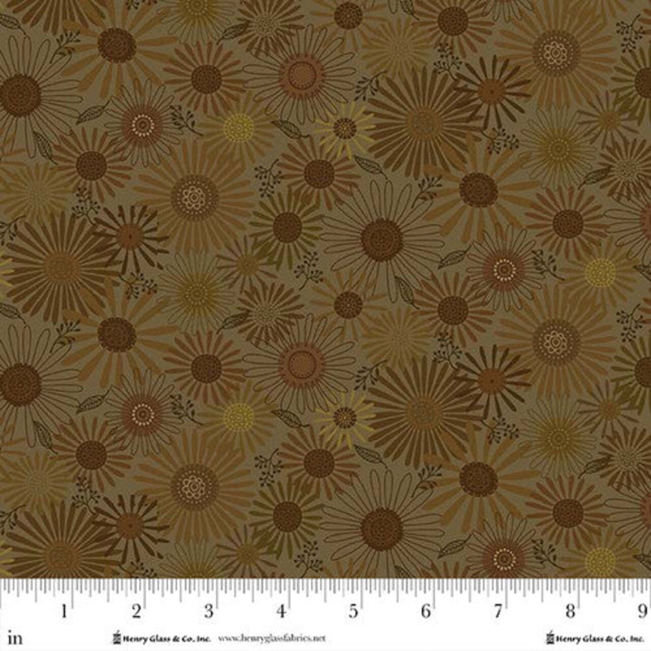 Fabric Henry Glass Green Daisy Thistle & Rye by the Quarter Yard 3467-66